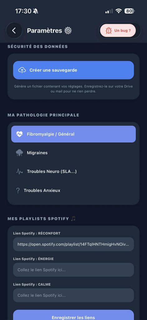 écran réglage symptomind